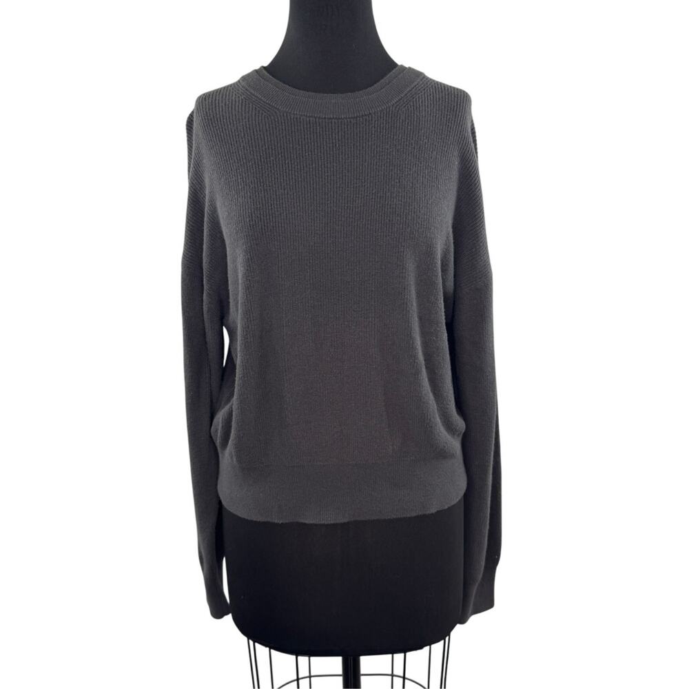 LULULEMON Gray/ Green Sweater Cotton Ribbed Knit Crew Neck Drop Shoulder Size 10